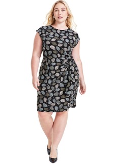 Kasper Plus Size Abstract-Print Cap-Sleeve Dress - Black/Sea Glass