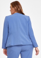 Kasper Plus Size Collarless Open-Front Jacket - Blue Heron