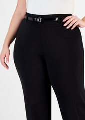 Kasper Plus Size Compression High-Rise Belted Pants - Black