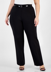 Kasper Plus Size Compression High-Rise Belted Pants - Black