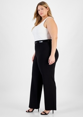 Kasper Plus Size Compression High-Rise Belted Pants - Black