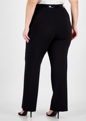 Kasper Plus Size Compression High-Rise Belted Pants - Black