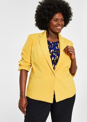 Kasper Plus Size Crepe One-Button Blazer - Black