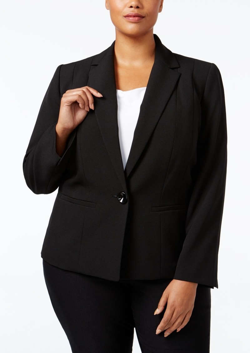 Kasper Plus Size Crepe One-Button Blazer - Black