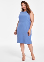 Kasper Plus Size Crewneck Sleeveless Sheath Dress - Blue Heron