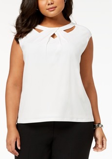 Kasper Plus Size Crossover Cutout Top - Vanilla Ice