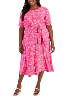 Kasper Plus Size Dot-Print Fit & Flare Midi Dress - Pink Perfection/ Vanilla Ice