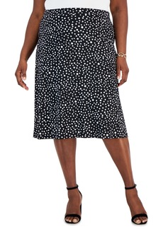Kasper Plus Size Dot-Print Pull-On Midi Skirt - Black/ Vanilla Ice