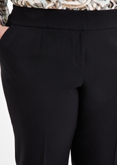 Kasper Plus Size Flat-Front Straight-Leg Mid Rise Pants - Black