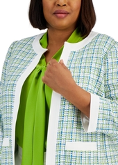 Kasper Plus Size Framed Plaid Open-Front Jacket - Kiwi Multi