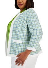 Kasper Plus Size Framed Plaid Open-Front Jacket - Kiwi Multi