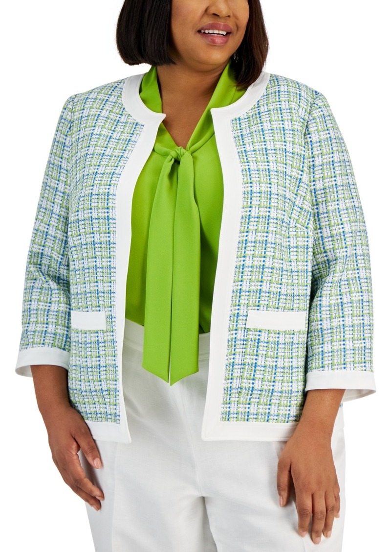 Kasper Plus Size Framed Plaid Open-Front Jacket - Kiwi Multi