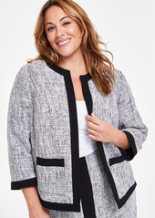 Kasper Plus Size Framed Tweed Open-Front Jacket - Black Multi