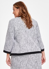 Kasper Plus Size Framed Tweed Open-Front Jacket - Black Multi