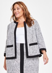 Kasper Plus Size Framed Tweed Open-Front Jacket - Black Multi