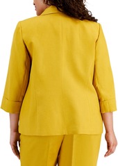 Kasper Plus Size Linen-Blend Notched Collar 3/4-Sleeve Blazer - Butterscotcch