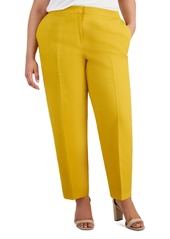 Kasper Plus Size Mid Rise Linen-Blend Straight-Leg Fly-Front Pants - Butterscotcch