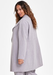 Kasper Plus Size Melange Crepe Drape-Collar Jacket - Pebble