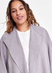 Kasper Plus Size Melange Crepe Drape-Collar Jacket - Pebble