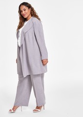 Kasper Plus Size Melange Crepe Drape-Collar Jacket - Pebble