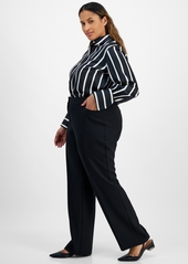 Kasper Plus Size Mid-Rise Full-Length Straight-Leg Pants - Black