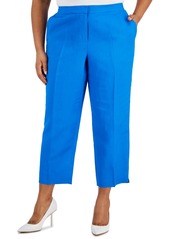Kasper Plus Size Mid Rise Linen-Blend Straight-Leg Fly-Front Pants - Summer Straw