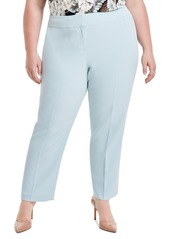 Kasper Plus Size Mid Rise Straight-Leg Fly-Front Pants - Sea Glass