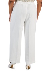 Kasper Plus Size Mid Rise Linen-Blend Straight-Leg Pull-On Pants - Lily White