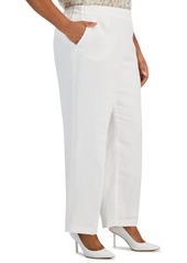 Kasper Plus Size Mid Rise Linen-Blend Straight-Leg Pull-On Pants - Lily White