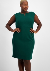 Kasper Plus Size Notched-Neck Sleeveless Sheath Dress - Evergreen