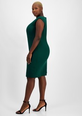 Kasper Plus Size Notched-Neck Sleeveless Sheath Dress - Evergreen