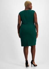 Kasper Plus Size Notched-Neck Sleeveless Sheath Dress - Evergreen