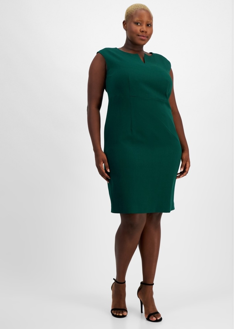 Kasper Plus Size Notched-Neck Sleeveless Sheath Dress - Evergreen