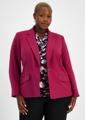 Kasper Plus Size One-Button Stretch Crepe Blazer - Cerise