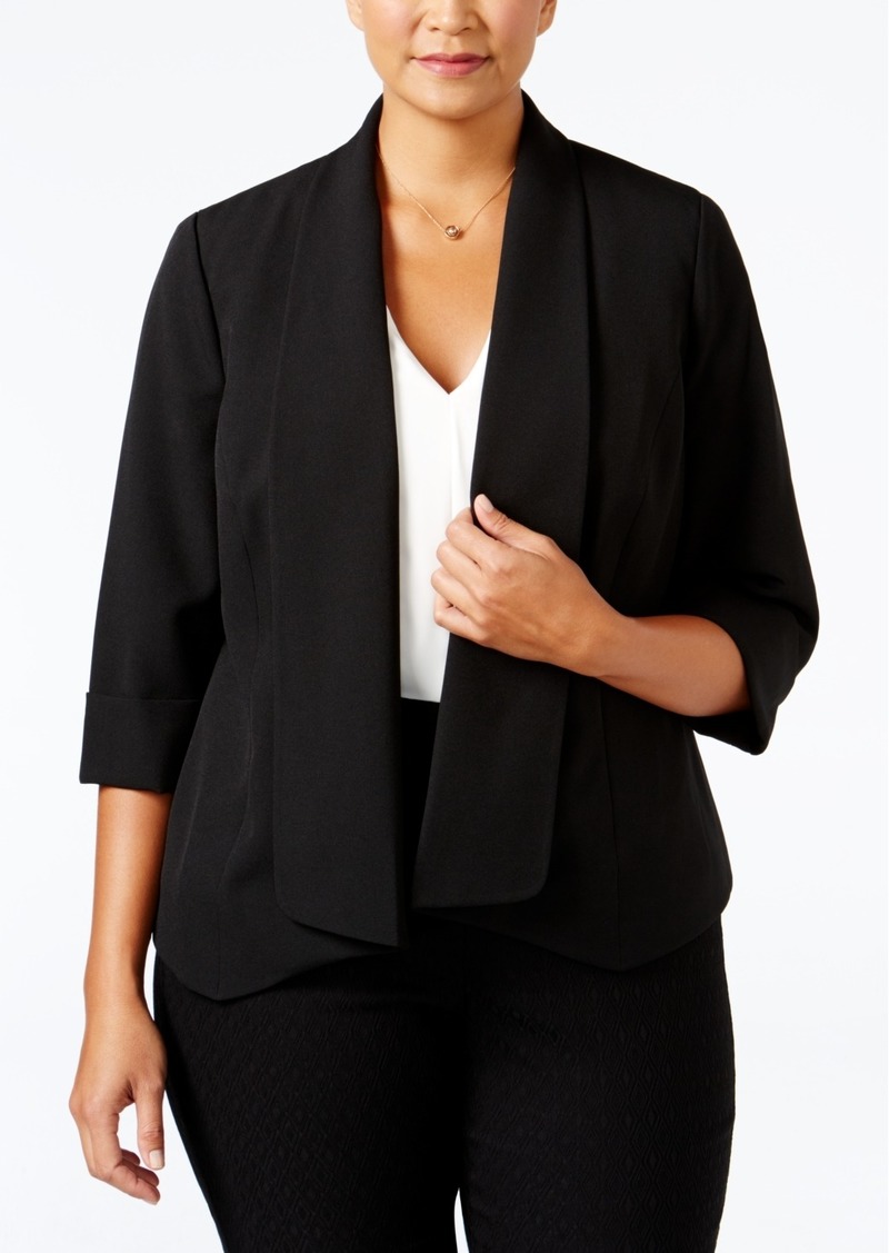 Kasper Plus Size Open-Front Soft Blazer - Black