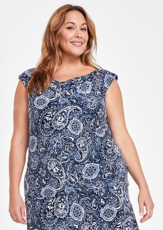 Kasper Plus Size Paisley-Print Cowlneck Blouse - Blue Heron