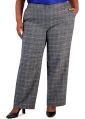 Kasper Plus Size Plaid Pull-On Straight-Leg Pants - Royal Blue Multi