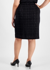 Kasper Plus Size Plaid Sequin Pencil Skirt - Black