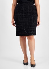 Kasper Plus Size Plaid Sequin Pencil Skirt - Black