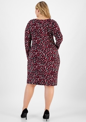 Kasper Plus Size Printed Boat-Neck Long-Sleeve Dress - Black Multi