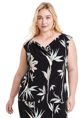 Kasper Plus Size Printed Cowl-Neck Shell Top - Black Multi