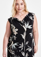 Kasper Plus Size Printed Cowl-Neck Shell Top - Black Multi