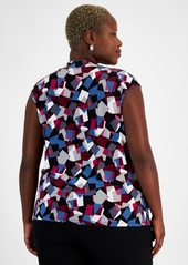 Kasper Plus Size Printed Sleeveless Cowlneck Top - Black/Cerise Multi