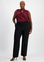 Kasper Plus Size Pull-On Compression Straight-Leg Pants - Black