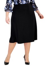 Kasper Plus Size Pull-On Knit Midi Skirt - Black