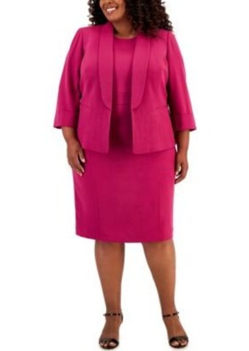 Kasper Plus Size Shawl Collar Jacket Cap Sleeve Dress