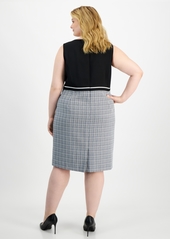 Kasper Plus Size Sleeveless Tweed Sheath Dress - Black Multi