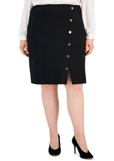 Kasper Plus Size Snap-Embellished Pencil Skirt - Black