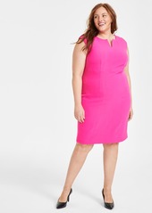 Kasper Plus Size Split-Neck Sheath Dress - Pink Perfection
