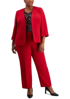Kasper Plus Size Stretch Crepe Mid-Rise Ankle Pants - Fire Red